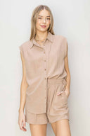 Mila Tan Linen Shorts Set front