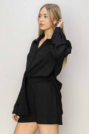 Andrea Black Knit Shorts Set side