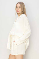 Andrea Cream Knit Shorts Set side