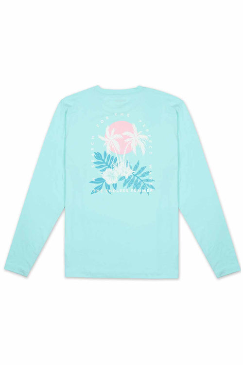 Mint Palm Tree Print Long Sleeve Rashguard back