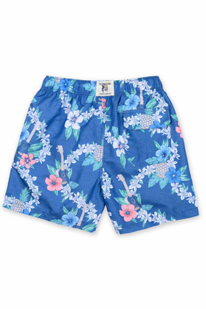 Navy Pineapple Flowers Swim Trunk back