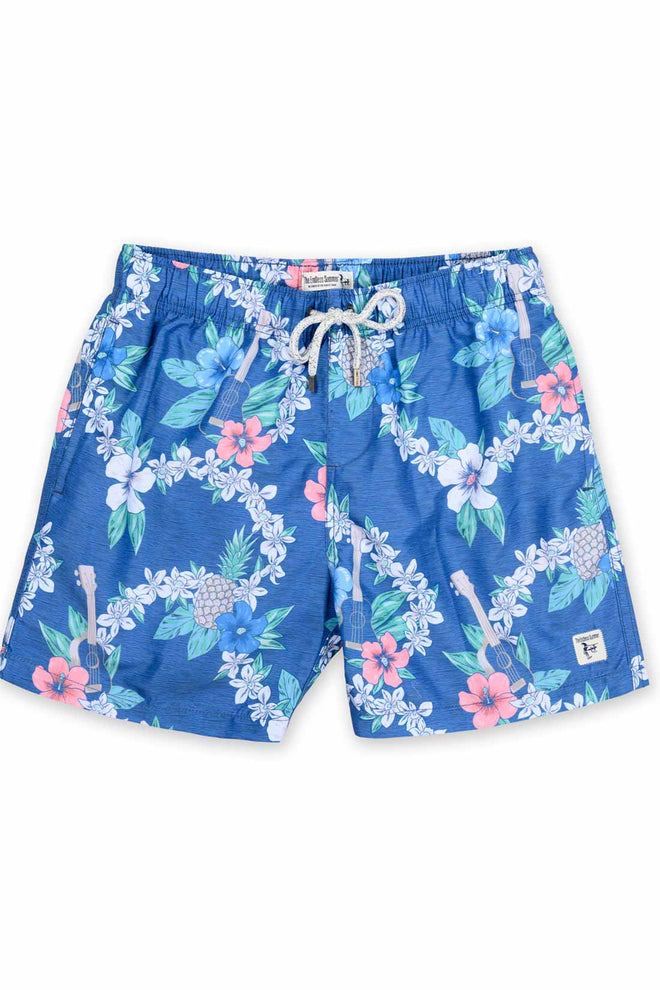 Navy Pineapple Flowers Swim Trunk