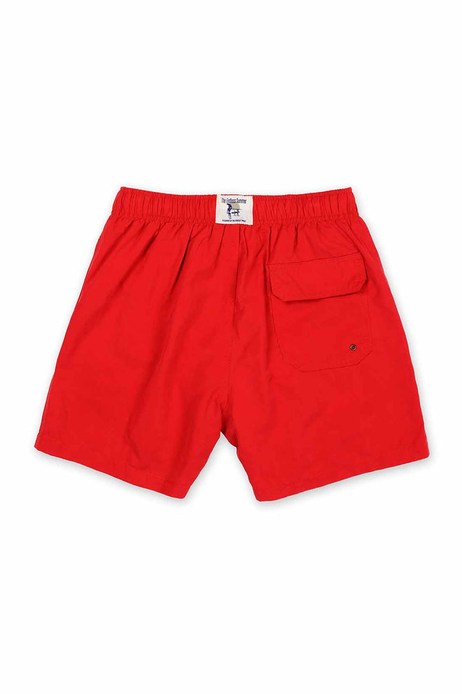 Red Solid Swim Trunk back