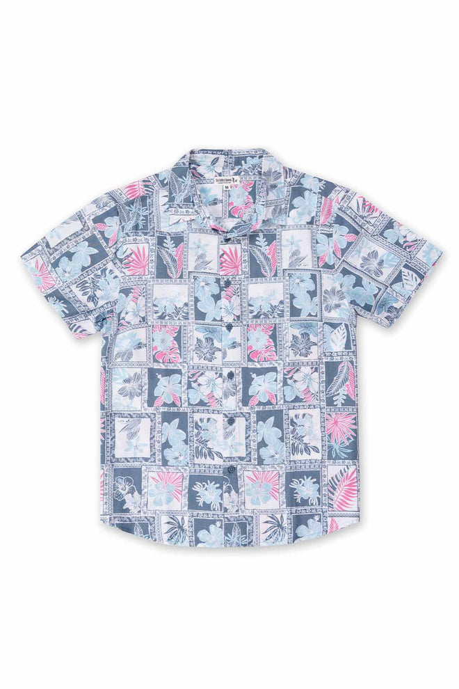 Short-sleeve shirt with a floral pattern on a white background
