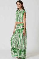 Green Printed Pads Pants Set front