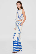 Blue Tropical Print Pants Set side