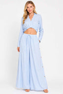 Light Blue Striped Pants Set