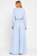 Light Blue Striped Pants Set back