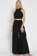 Grace Black Halter Pants Set front