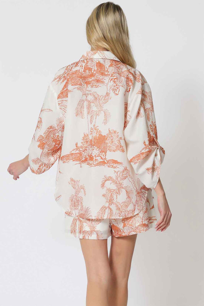 Ivory Brown Printed Shorts Set back