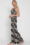 Black Printed Smocked Pants Set side