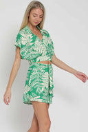 Green Printed Shorts Set side
