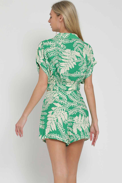Green Printed Shorts Set back