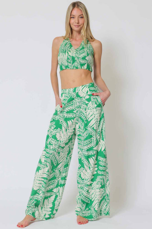 Green Printed Pants Set front