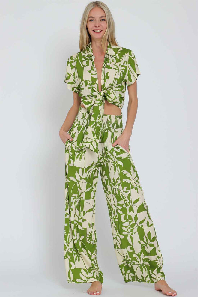 Green Palms Pants Set