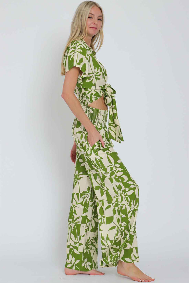 Green Palms Pants Set side