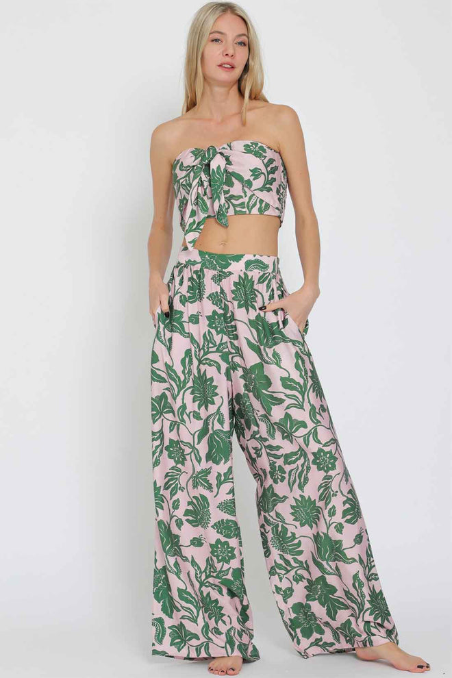 Pink Green Tube Pants Set front