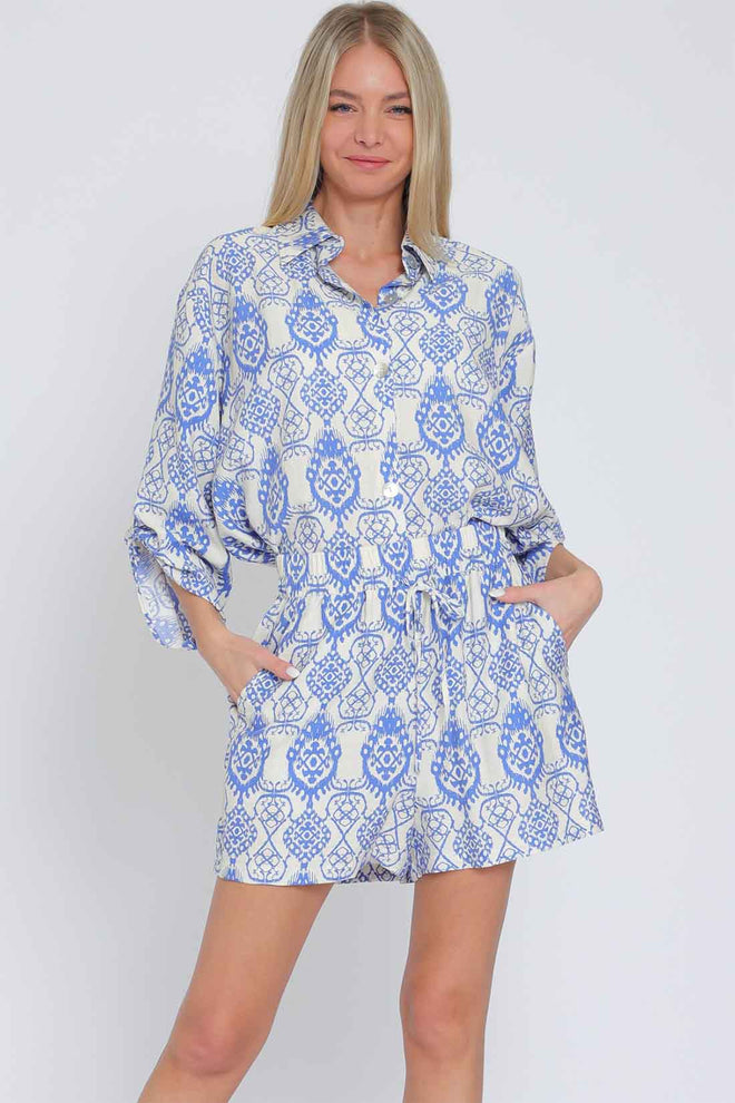 Ivory Blue Shorts Set