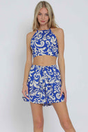 Blue Printed Skort Set