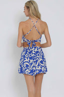 Blue Printed Halter Shorts Set back