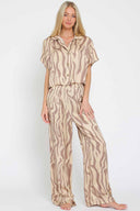 Beige Printed Pants Set