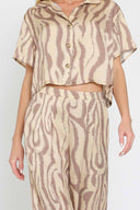Beige Printed Pants Set detail
