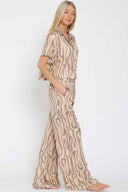 Beige Printed Pants Set side