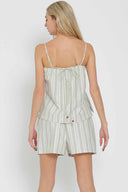 Sage Striped Tie Back Shorts Set back