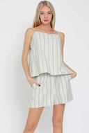 Sage Striped Tie Back Shorts Set front
