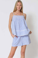 Blue Striped Shorts Set front