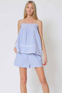 Blue Striped Shorts Set