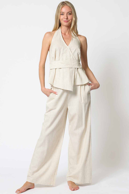 Oatmeal Halter Pants Set front