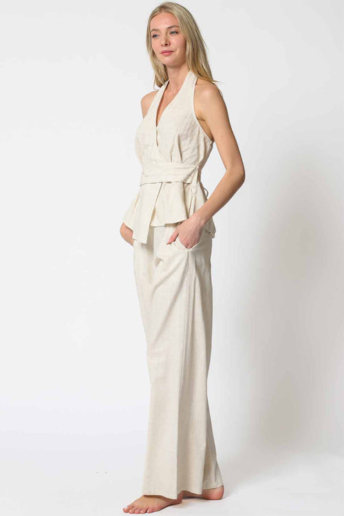 Oatmeal Halter Pants Set side