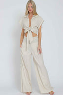 Oatmeal Tie Front Pants Set