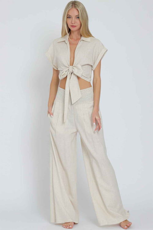 Oatmeal Tie Front Pants Set