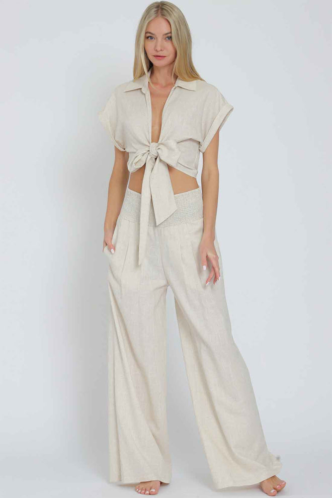 Oatmeal Tie Front Pants Set
