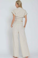 Oatmeal Tie Front Pants Set back
