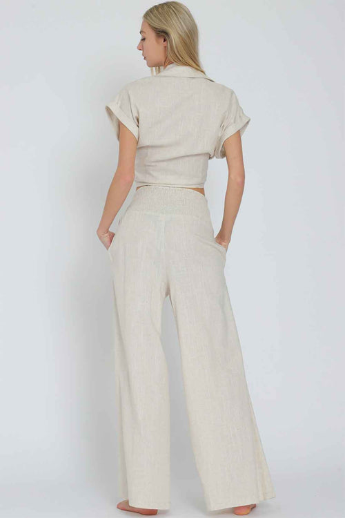 Oatmeal Tie Front Pants Set back