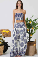 Blue Printed Tube Pants Set