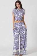 Blue Shoulder Pads Pants Set