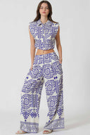 Blue Shoulder Pads Pants Set front