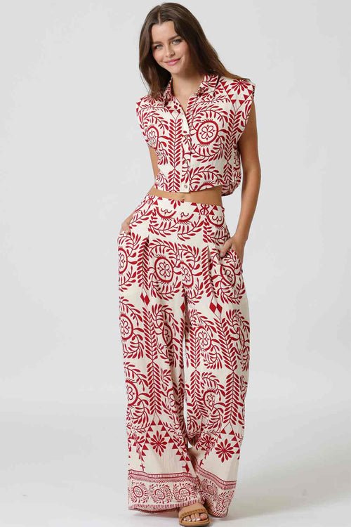Red Shoulder Pad Pants Set