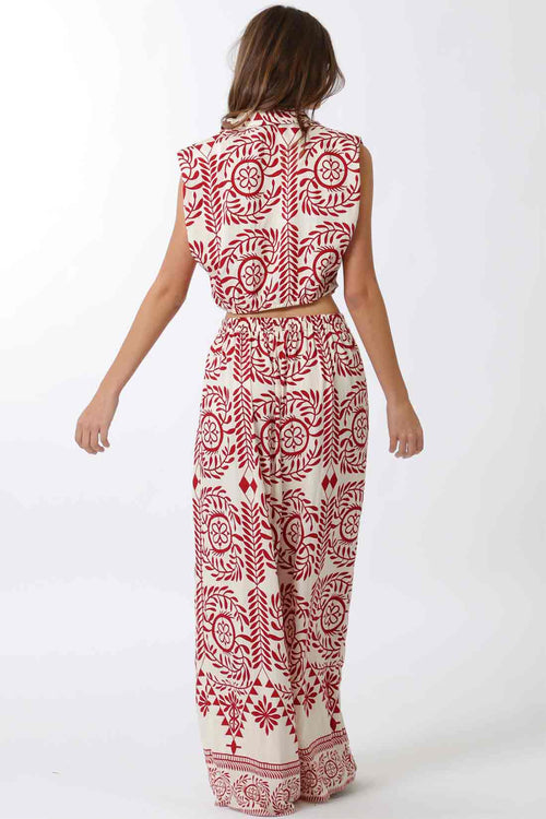 Red Shoulder Pad Pants Set back