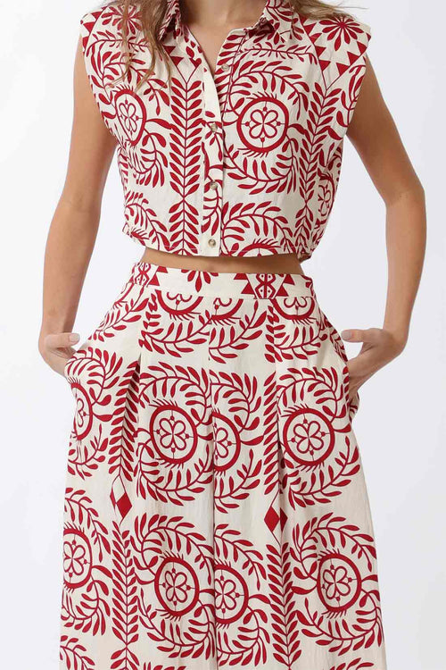 Red Shoulder Pad Pants Set detail