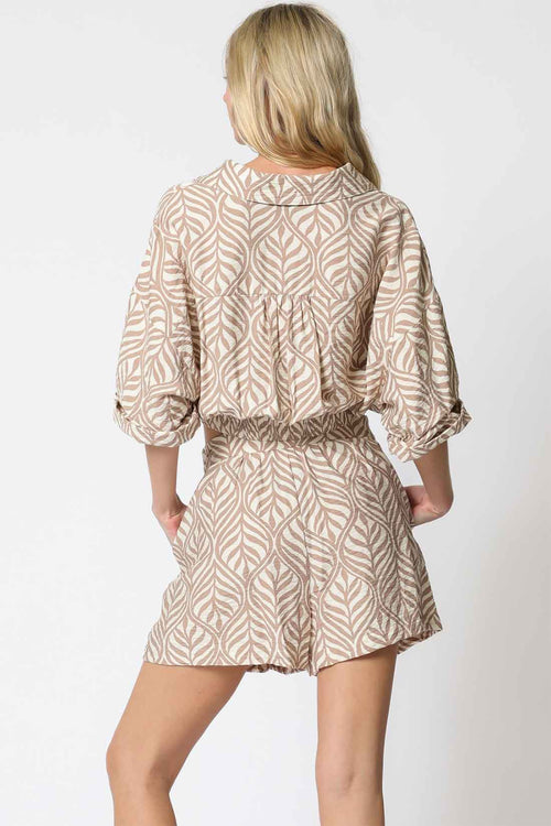 Khaki Printed Shorts Set back