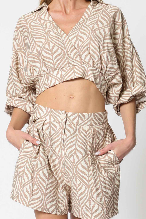 Khaki Printed Shorts Set details