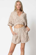 Khaki Printed Shorts Set
