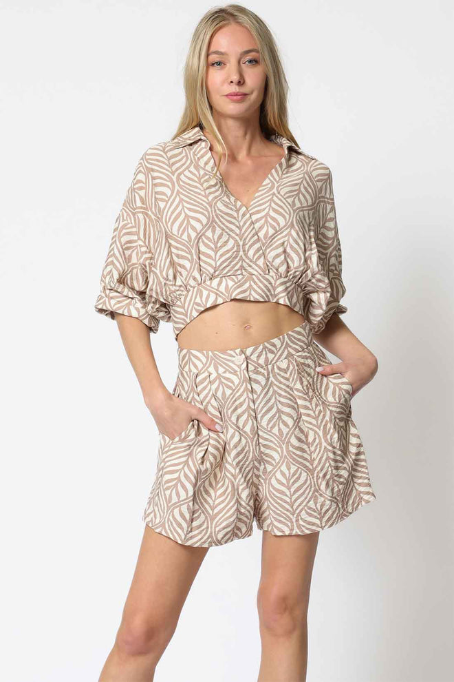 Khaki Printed Shorts Set