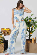 Light Blue Printed Pants Set