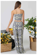 Navy Printed Tube Pants Set back